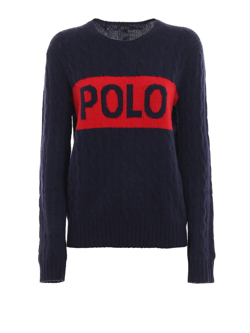 Polo Ralph Lauren Navy & Red Wool & Cashmere Logo Jumper