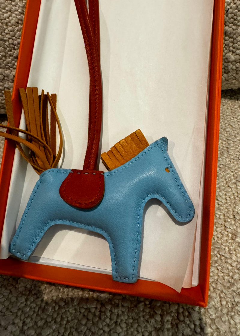 Hermes Celeste Milo Lambskin Horsehair Grigri Rodeo Horse Bag Charm