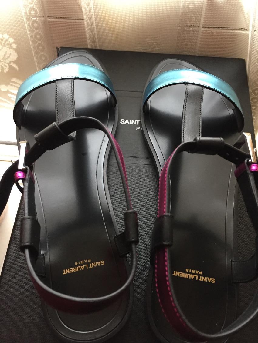 SAINT LAURENT Nu Pied T-strap Flat Sandal Shoe Flat