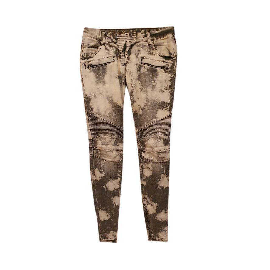 Balmain Grey Bleached Denim Biker Jeans