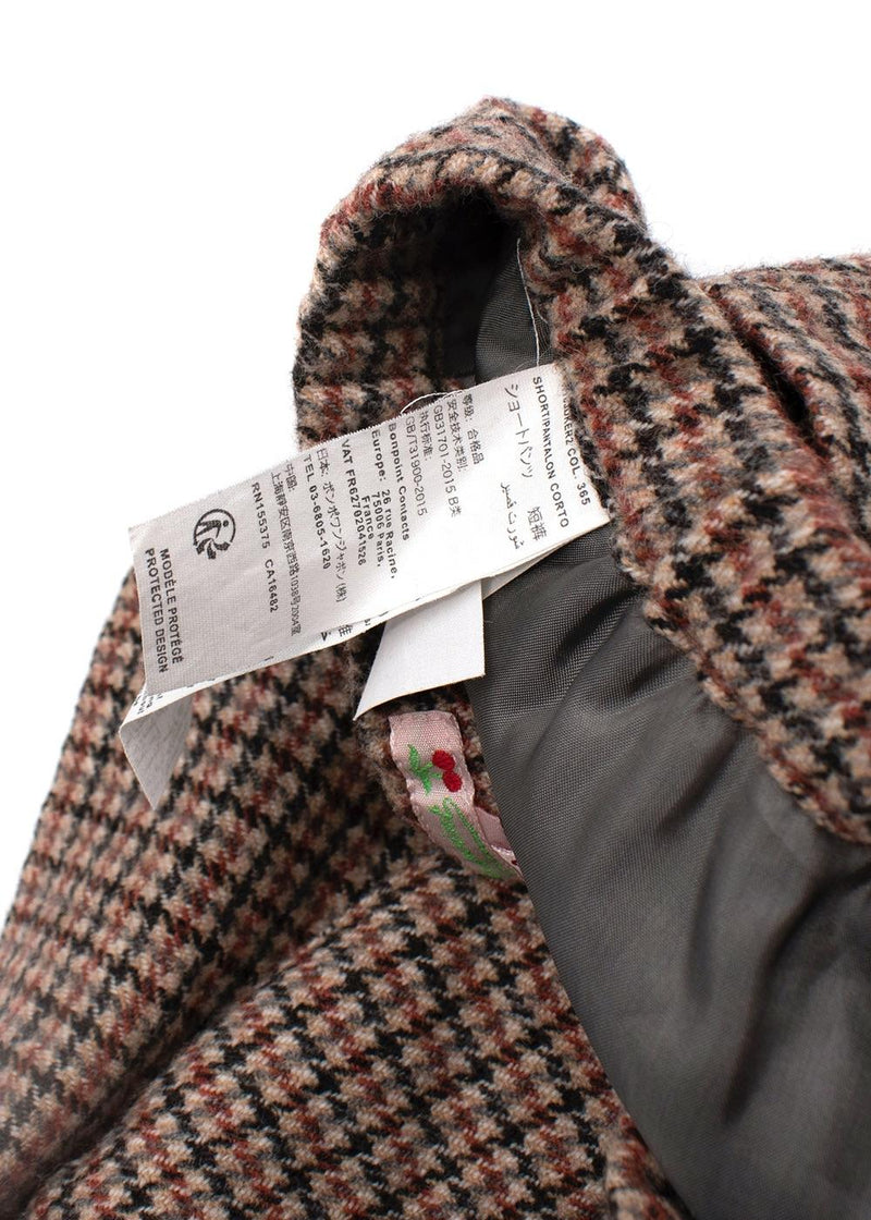 Brown Houndstooth Tweed Wool Shorts