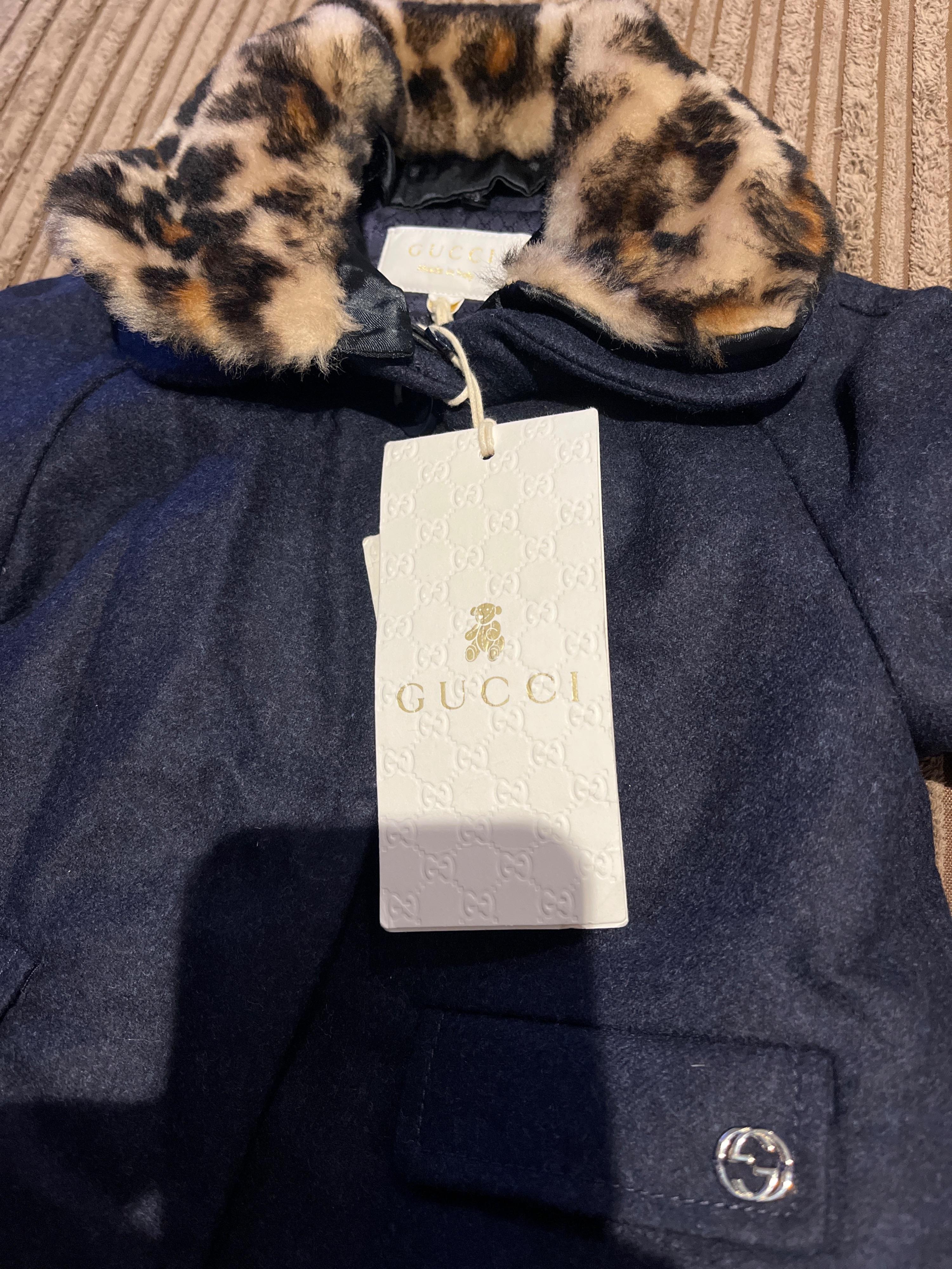 Navy wool faux leopard collar coat