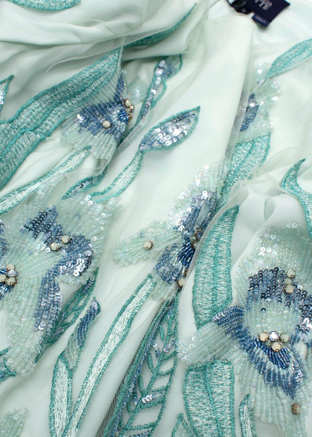 Marchesa Notte Aquamarine Sequin Embellished Mini Dress