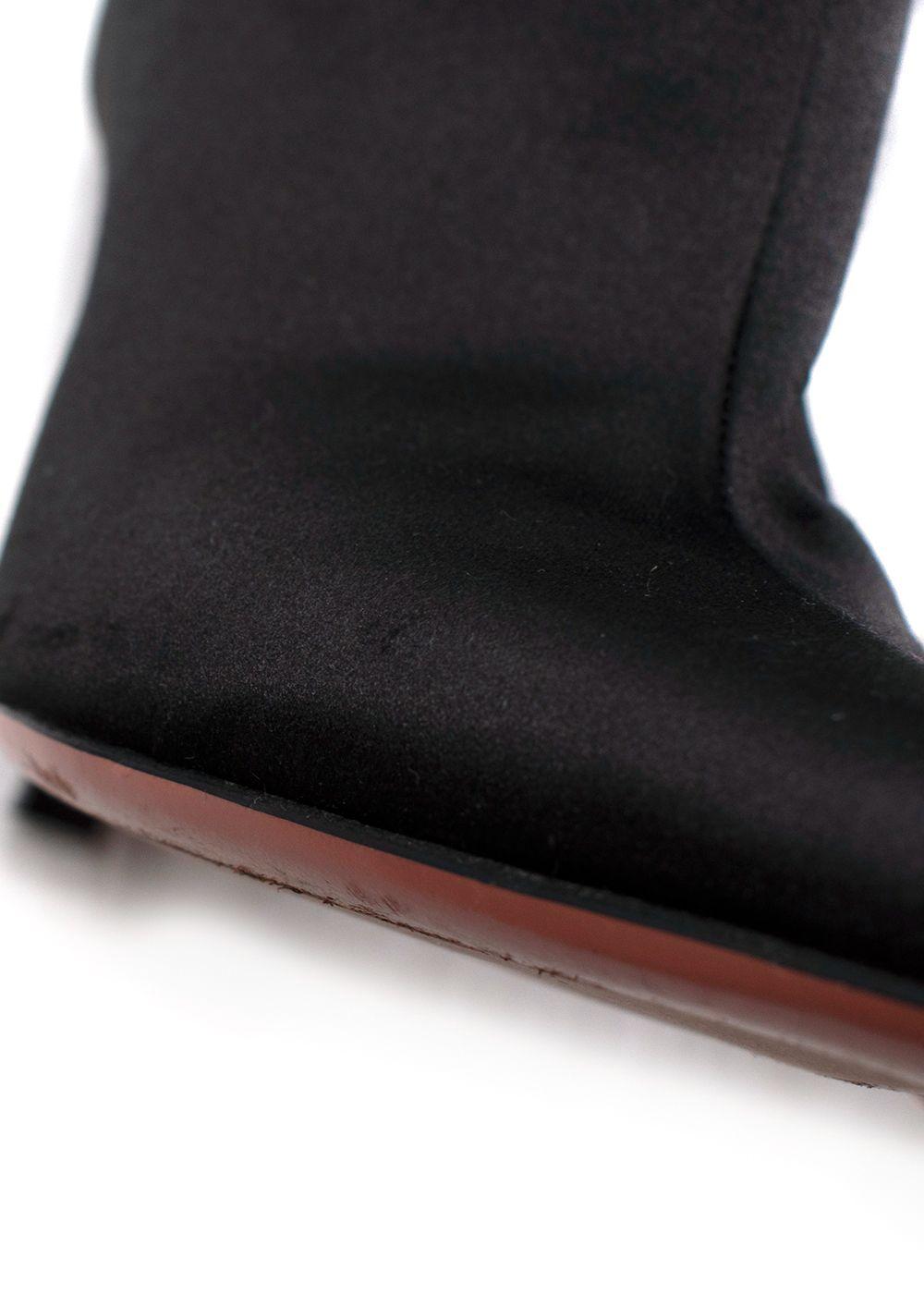 Amina Muaddi Black Satin Boots with Feather Detailing