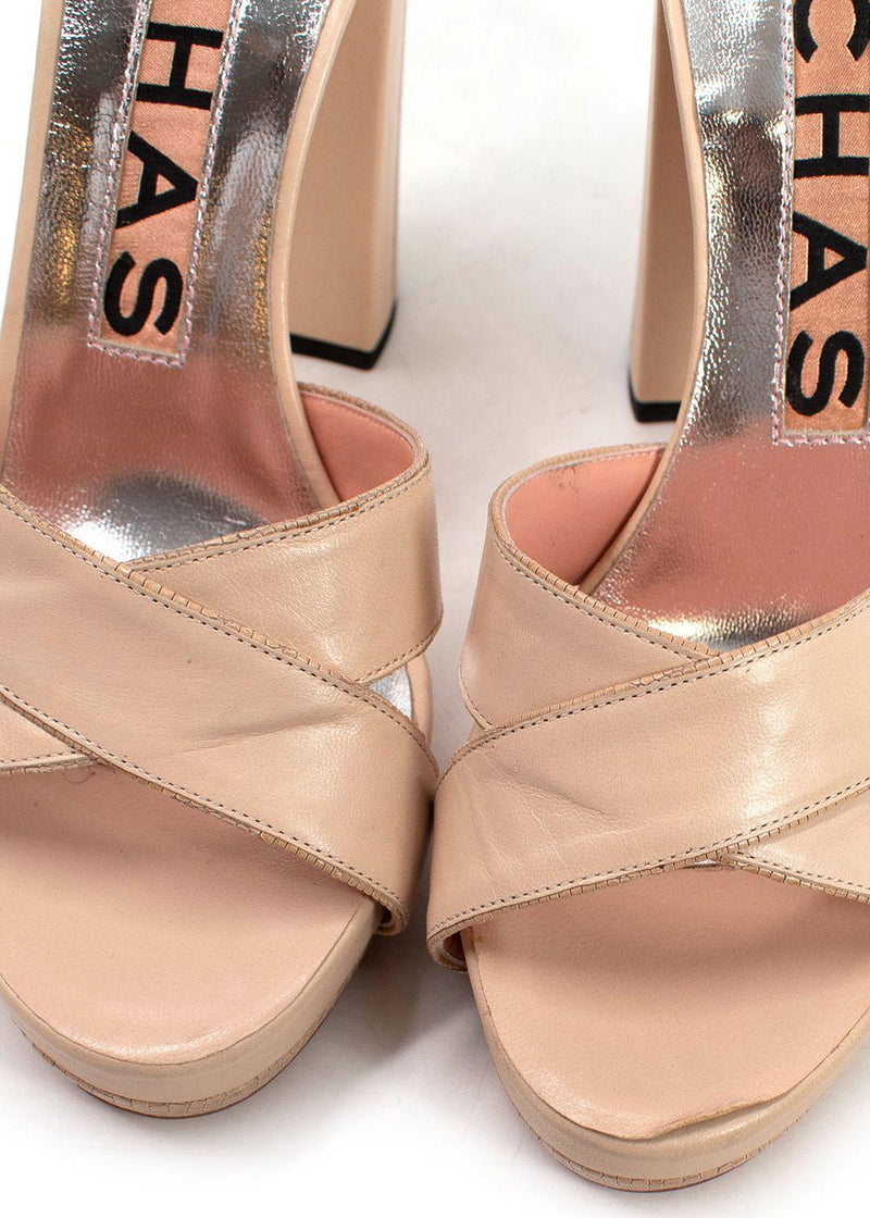 Rochas Nude Leather Platform Heels