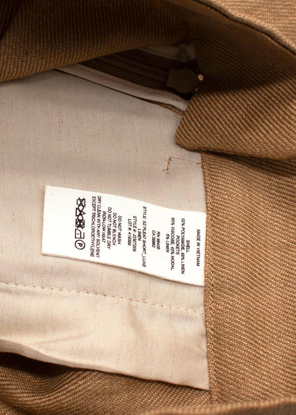 Theory Tan High Waisted Linen Blend Tailored Shorts