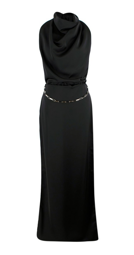 The Attico Black Chain Embellished Open-Back Satin Gown