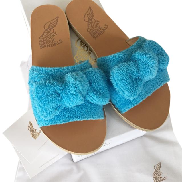 Ancient Greek blue towelling coated sandals