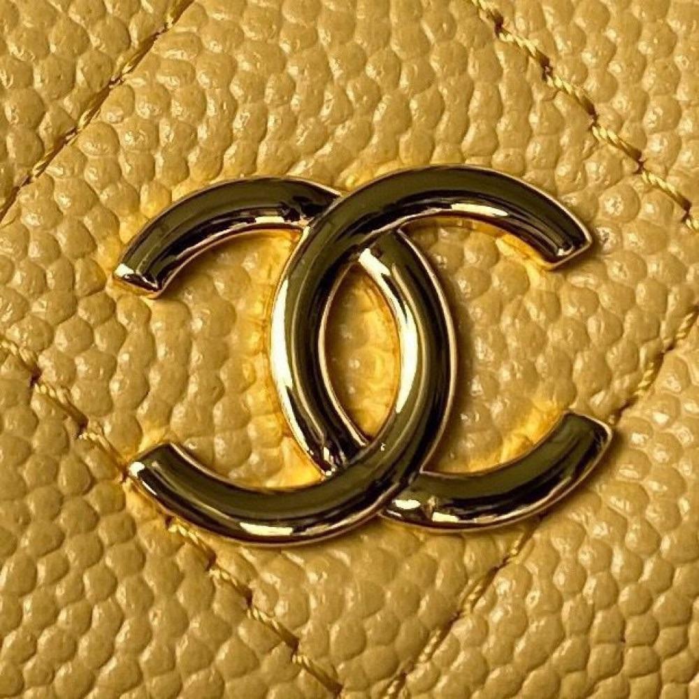 Chanel Yellow Caviar Leather Polly Pocket  Hobo Pouch