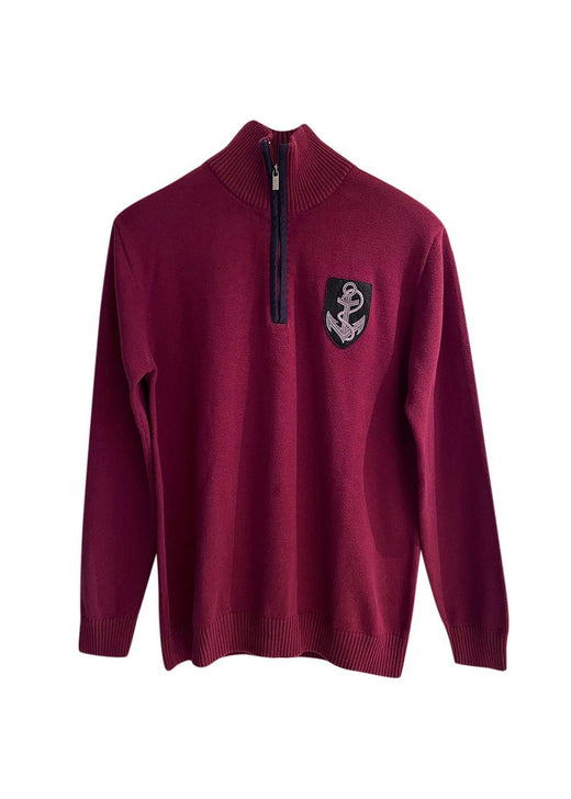 Crest Detail Red Quarter Zip Jumper