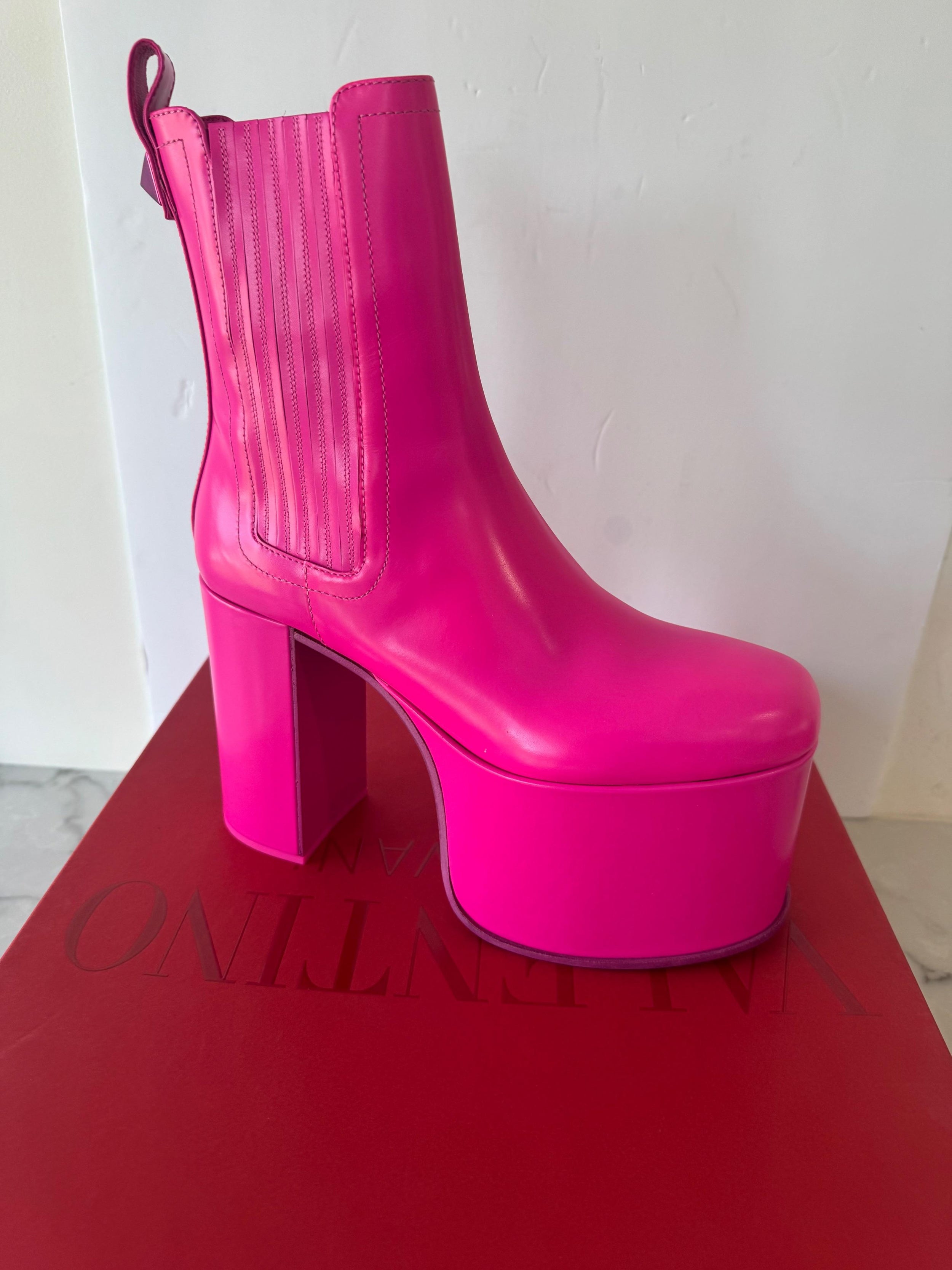 Valentino Pink Platform Ankle Chelsea Boots