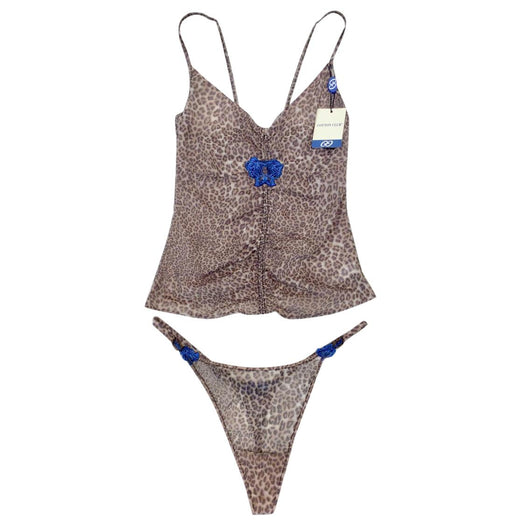 Cotton Club Couture Leopard Print Embroidered Camisole & Thong Set