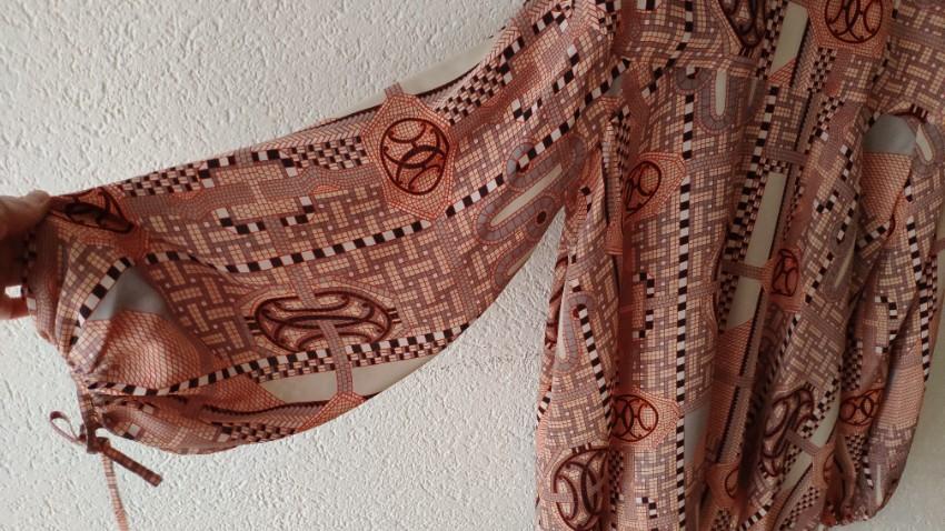Hermes Aunage Mosaique Print Orange Neon Silk Blouse