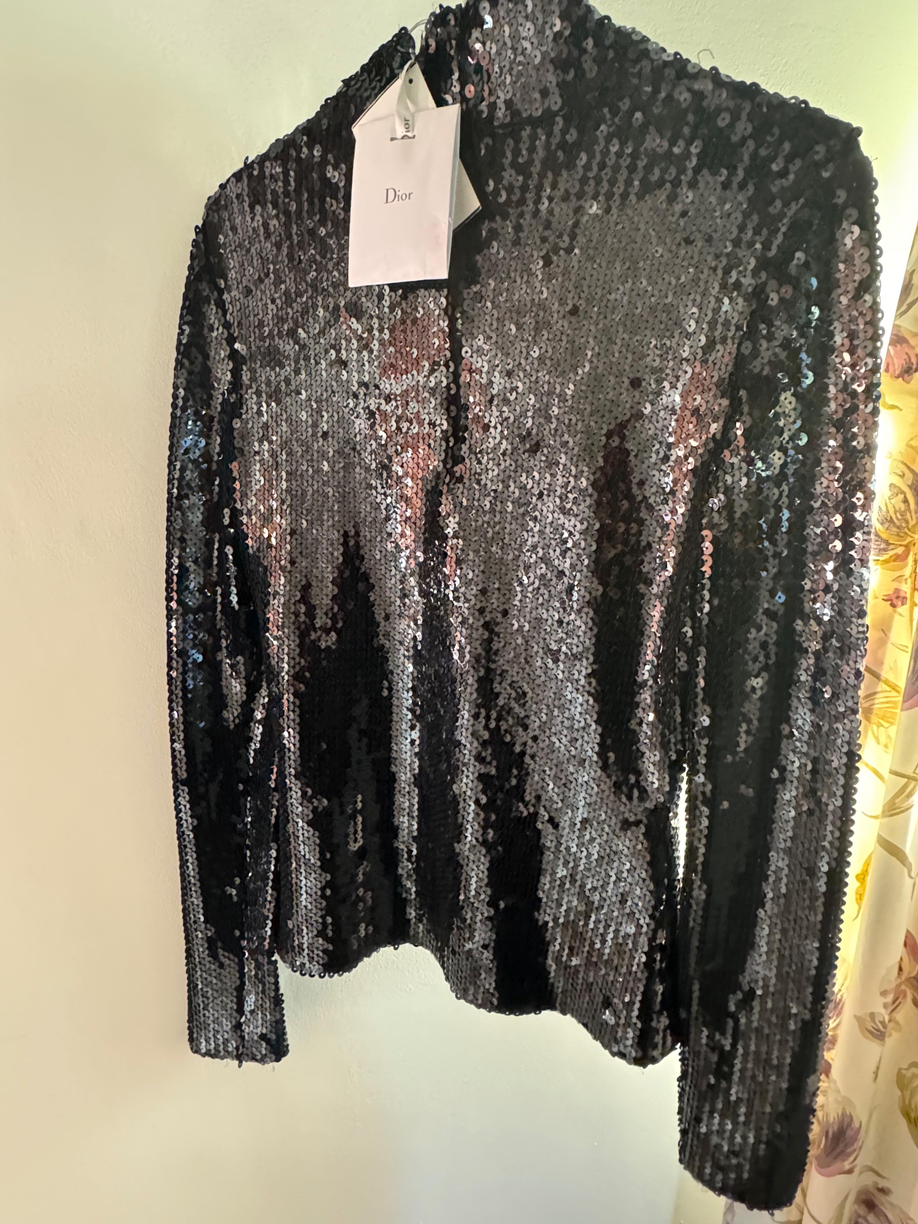 Dior High Neck Black Sequin Long Sleeved Top