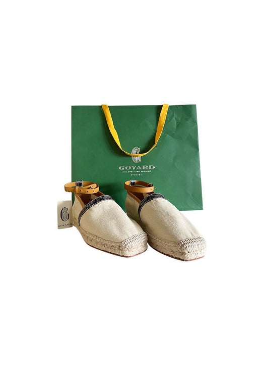 Natural canvas & leather ankle strap espadrilles