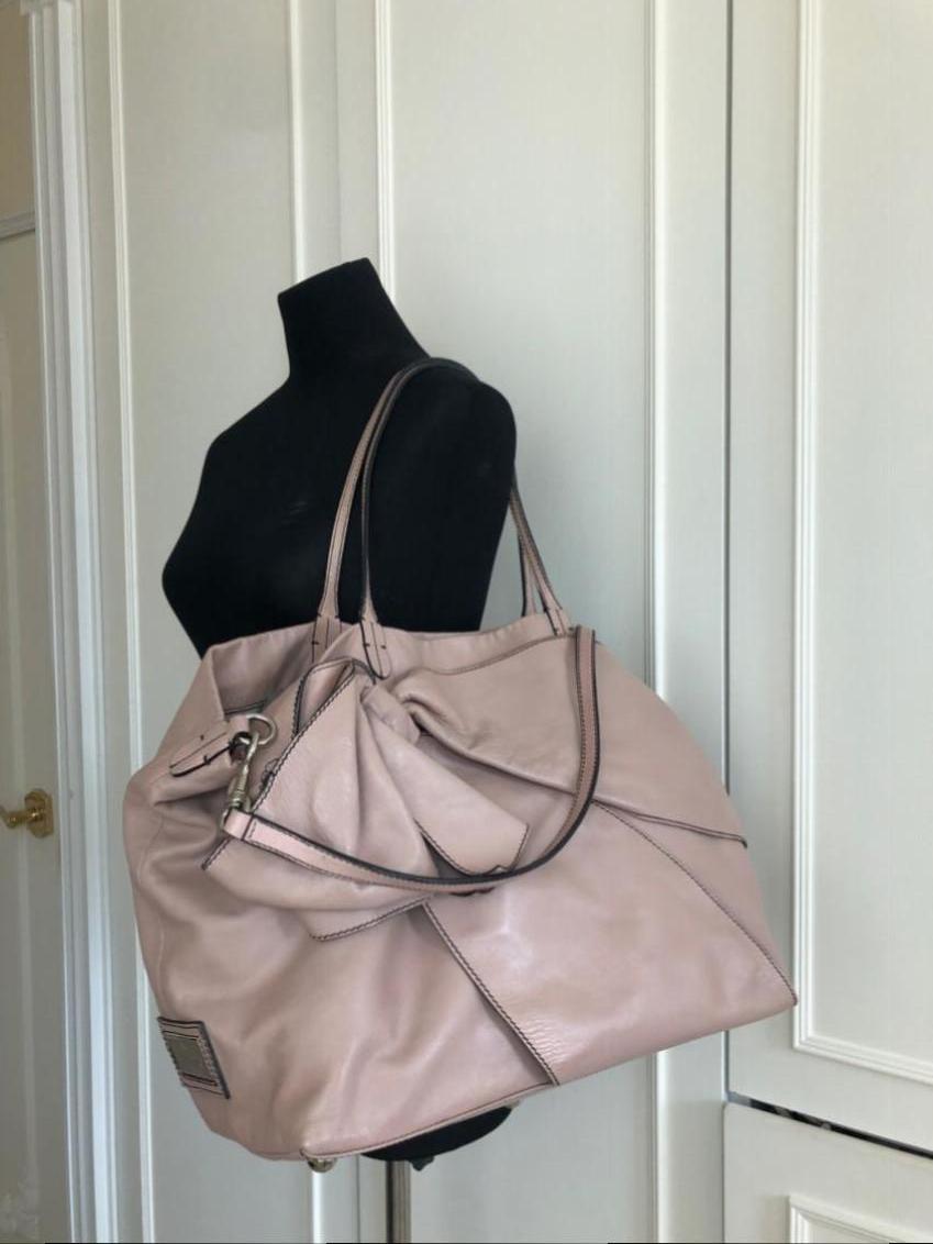 Valentino Pink Nappa Leather Bow Embellished Tote