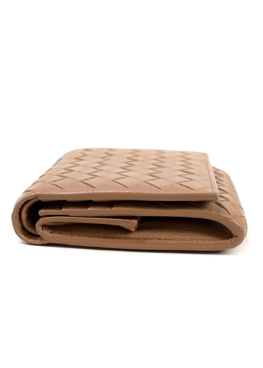 Bottega Veneta  Beige  Small Intrecciato Tri-Fold Wallet