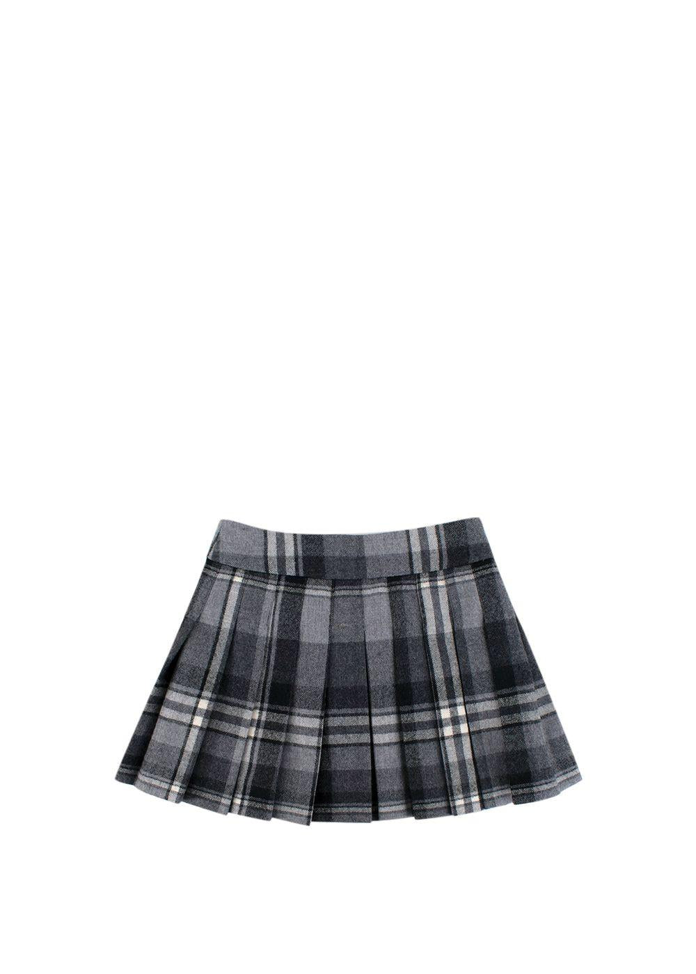 Grey Wool Box Pleated Skirt