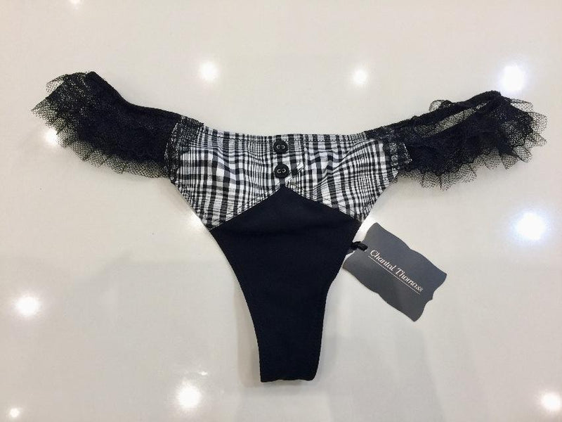 Chantal Thomass Black & White Tartan Check Bra & Thong Set