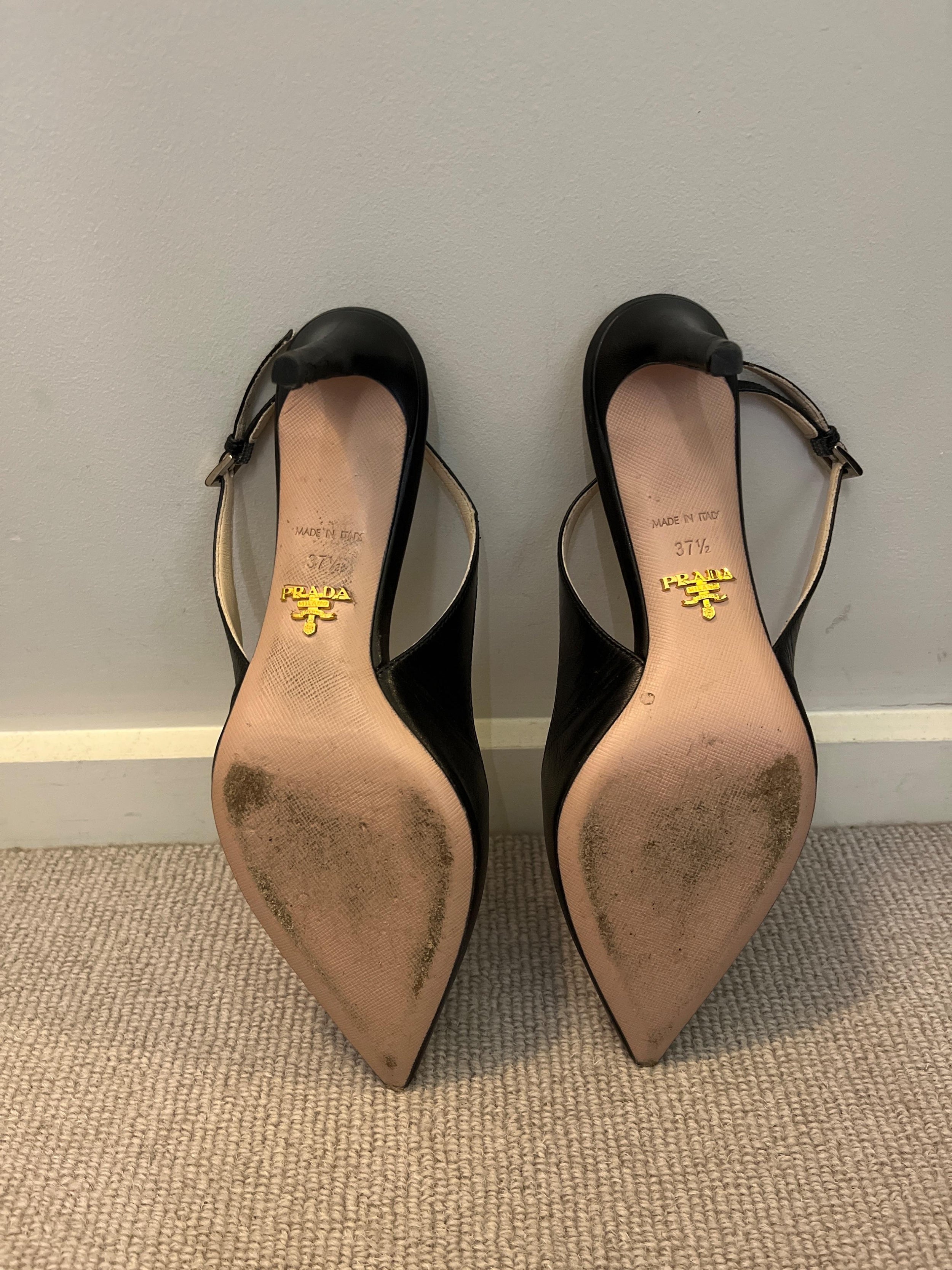 Black Leather Slingback Sandals