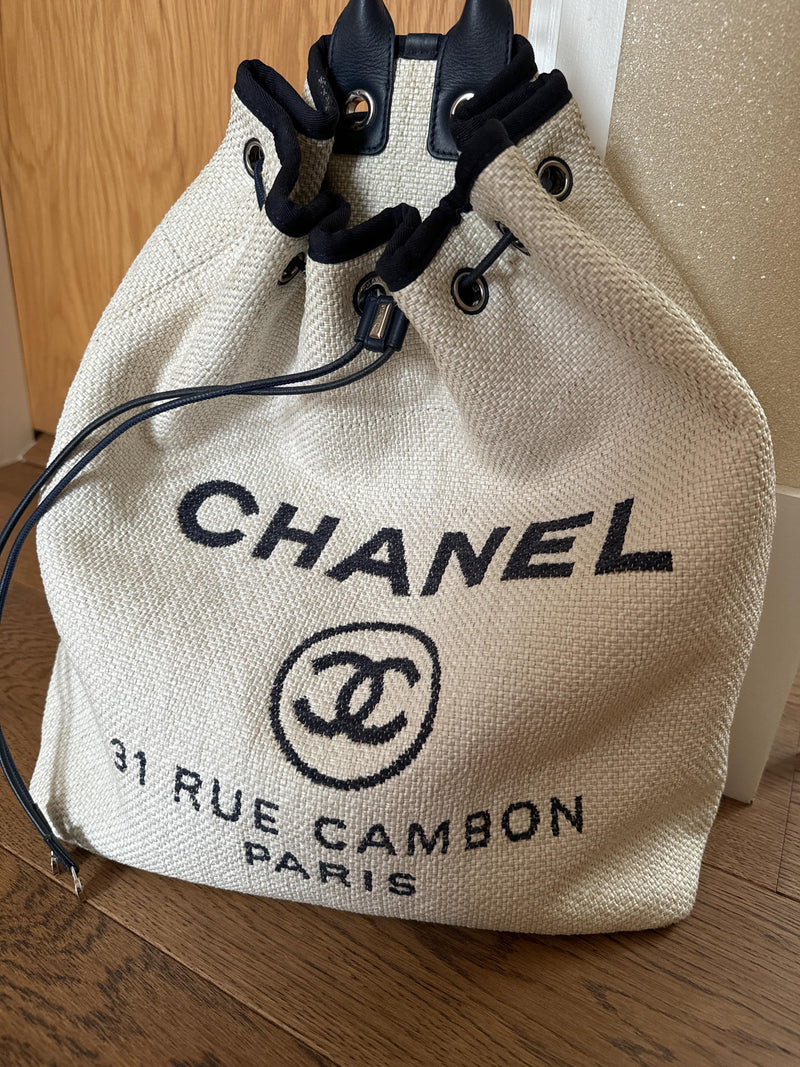 Deauville Beige Canvas With Blue Leather Trim Backpack/Rucksack