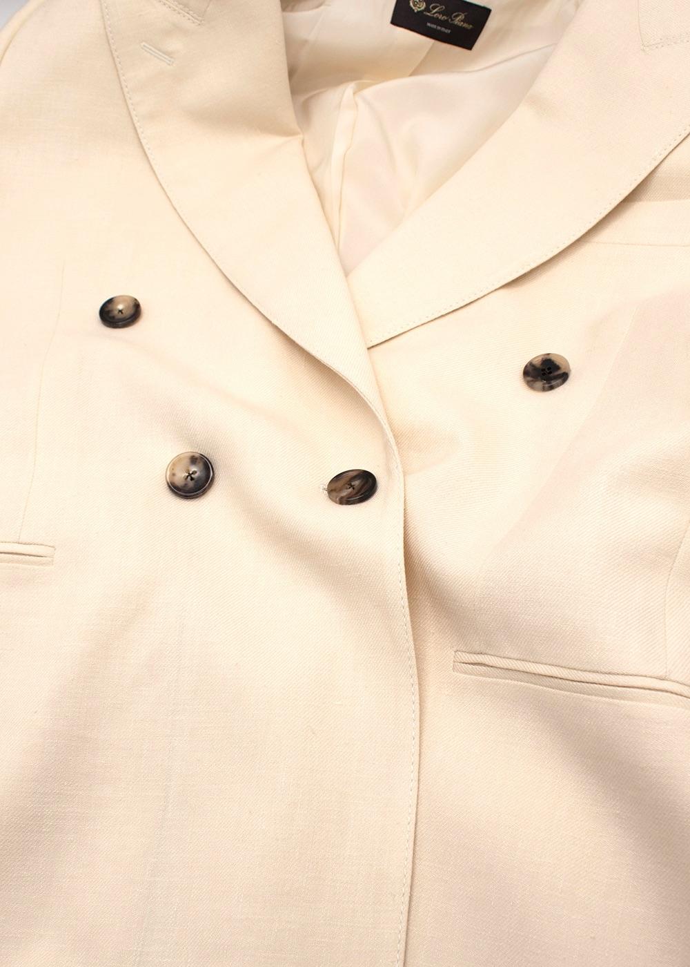 Loro Piana Cream Double Breasted Linen Blazer