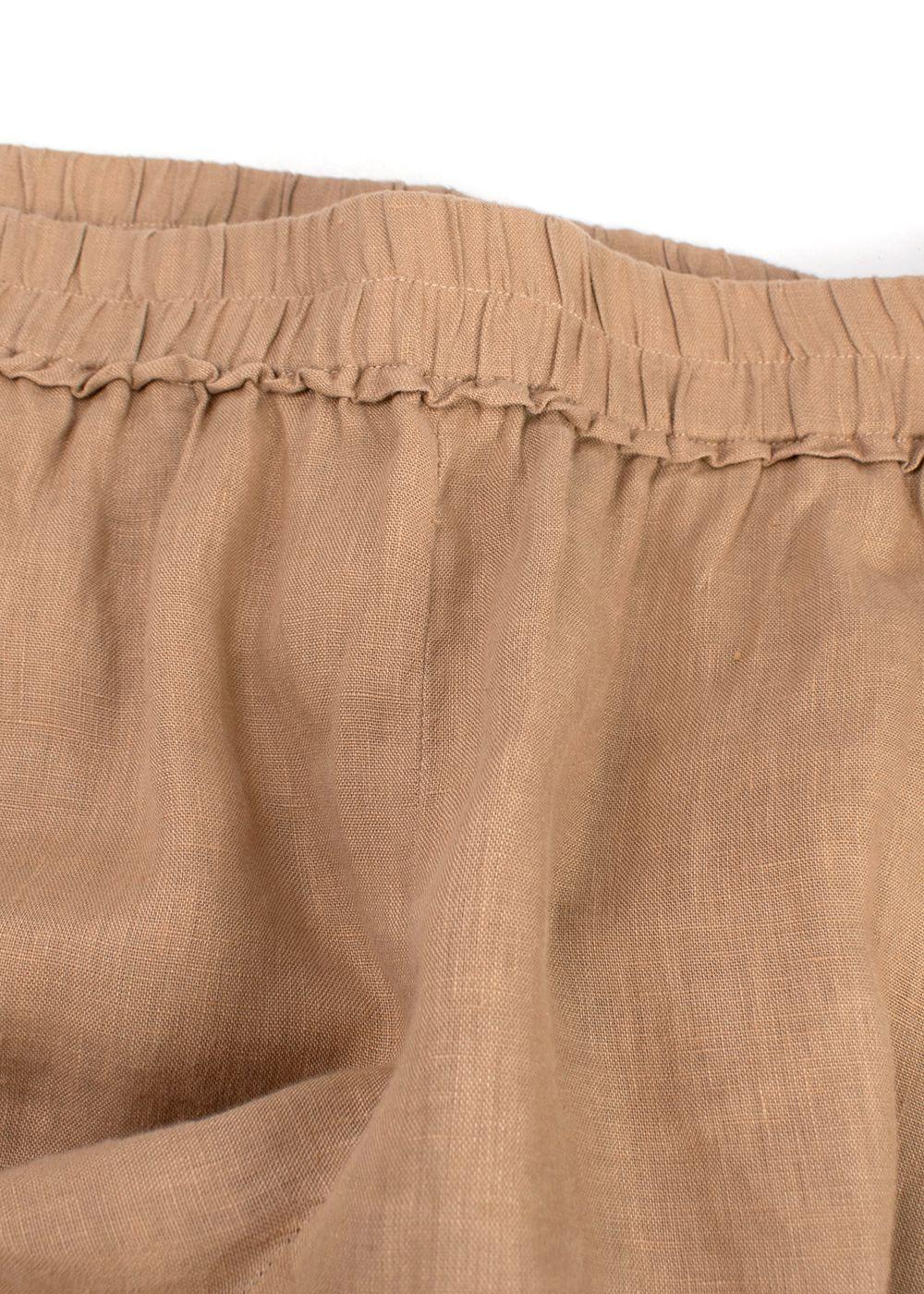 Momoni Beige Linen Wide Leg Trousers
