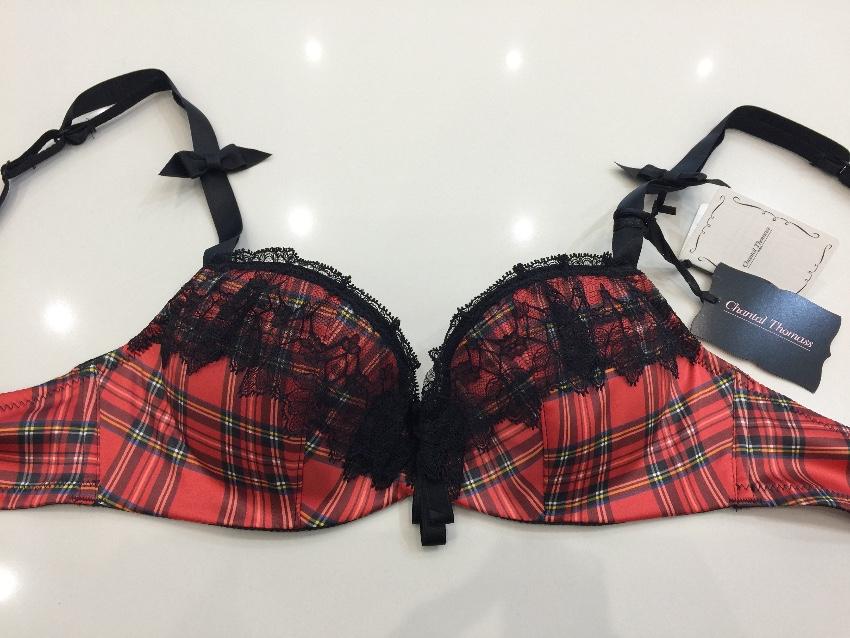 Chantal Thomass Tartan Satin & Leavers Lace Pad Bra & Brief Set