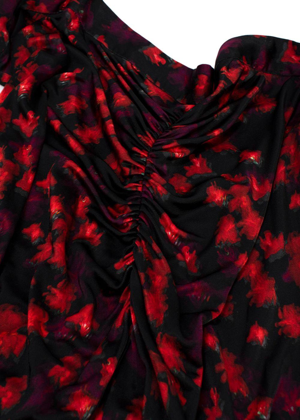 Givenchy Red and Black Floral Ruched Fitted Skirt