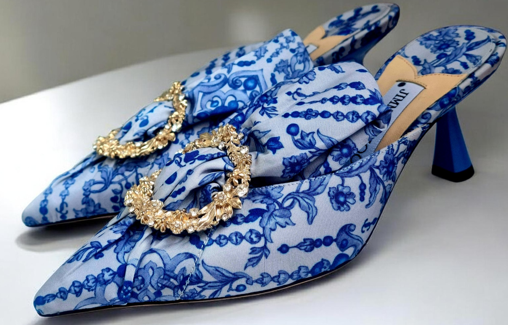 Jimmy Choo Blue And White Mules