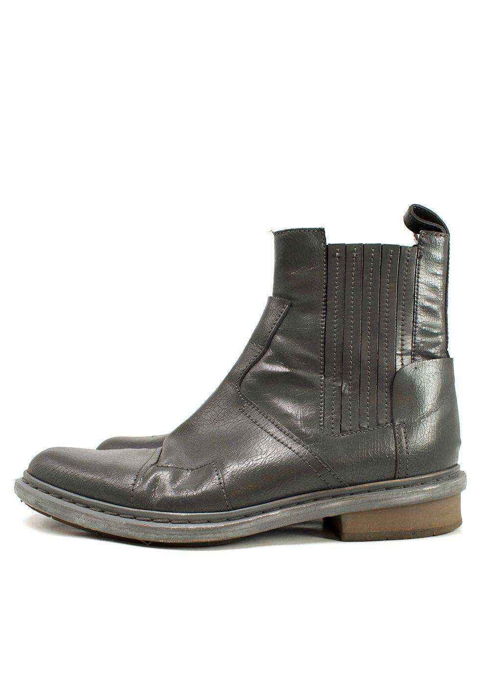 Balenciaga Grey Distressed Leather Chelsea Boots