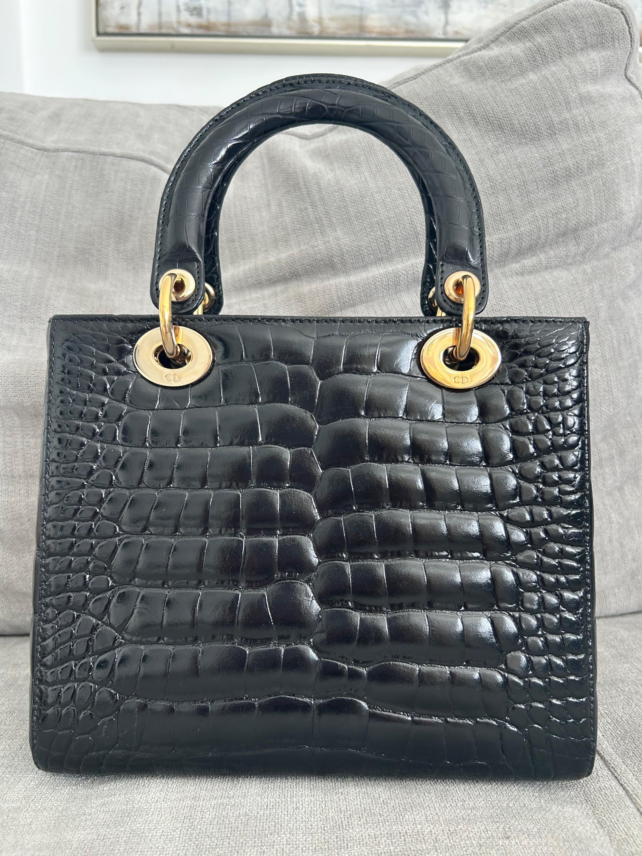 Dior Medium Lady Dior Black Alligator Bag
