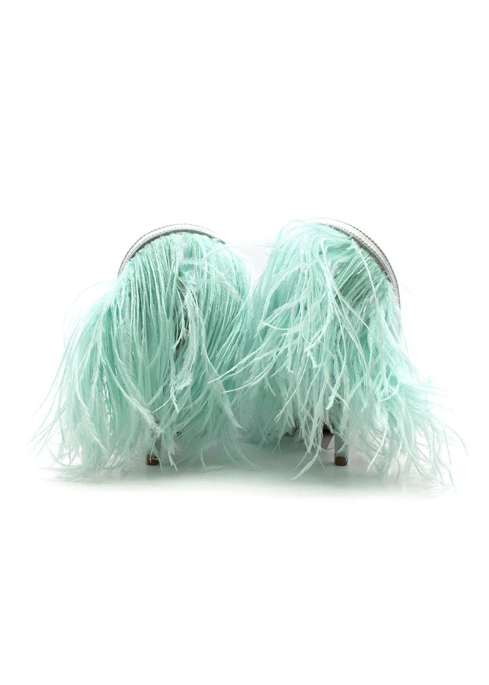 Green Ostrich Feather Satin Slingbacks