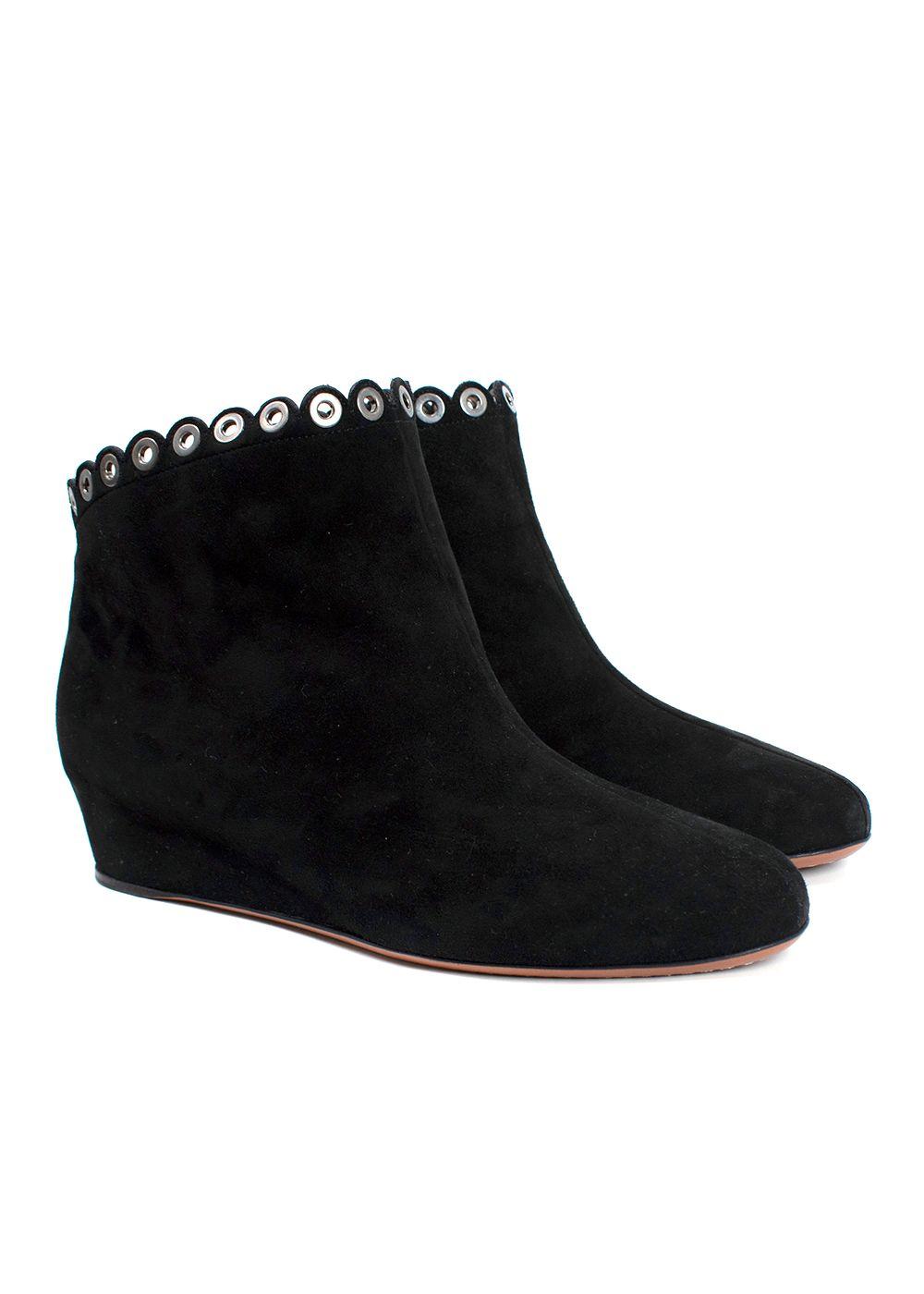 Alaia Black Suede Concealed Wedge Ankle Boots