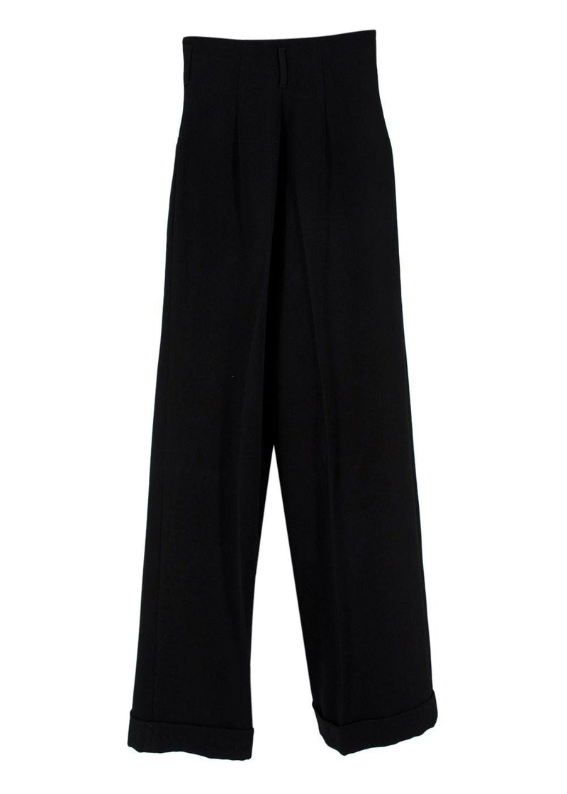 Racil Black High Rise Double Button Wide Leg Trousers