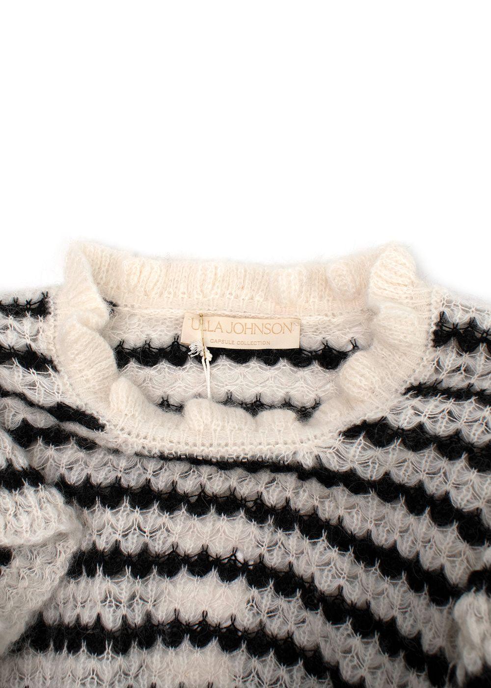Ulla Johnson Black and White Striped Camilla Ruffle Sweater