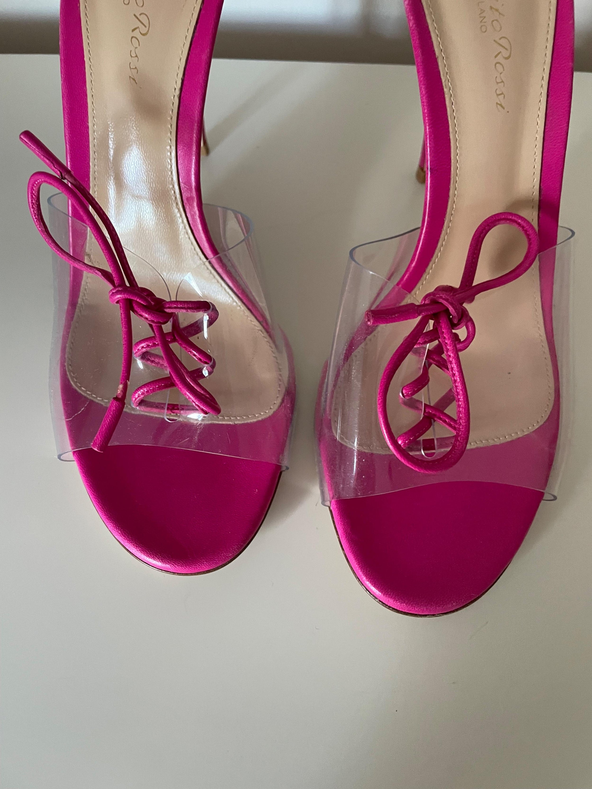 Gianvito Rossi Pink Perspex Lace Up Detail Mules