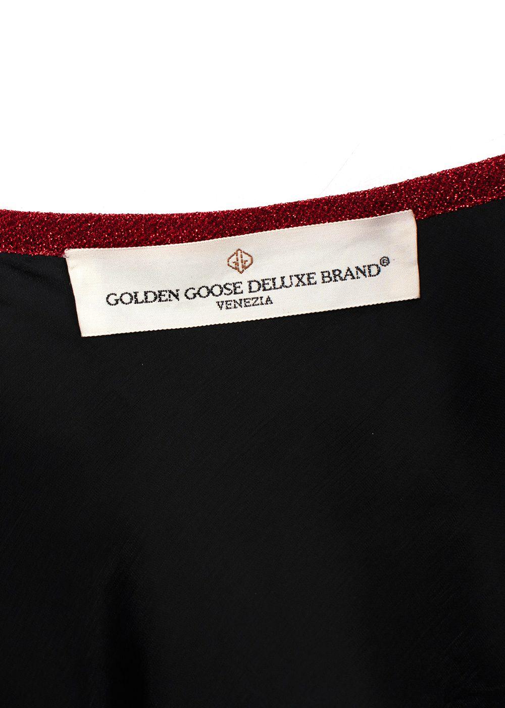 Golden Goose Red Glitter Flared Midi Skirt