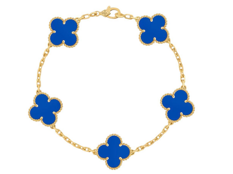 Van Cleef & Arpels vintage alhambra bracelet 5 motifs in blue agate