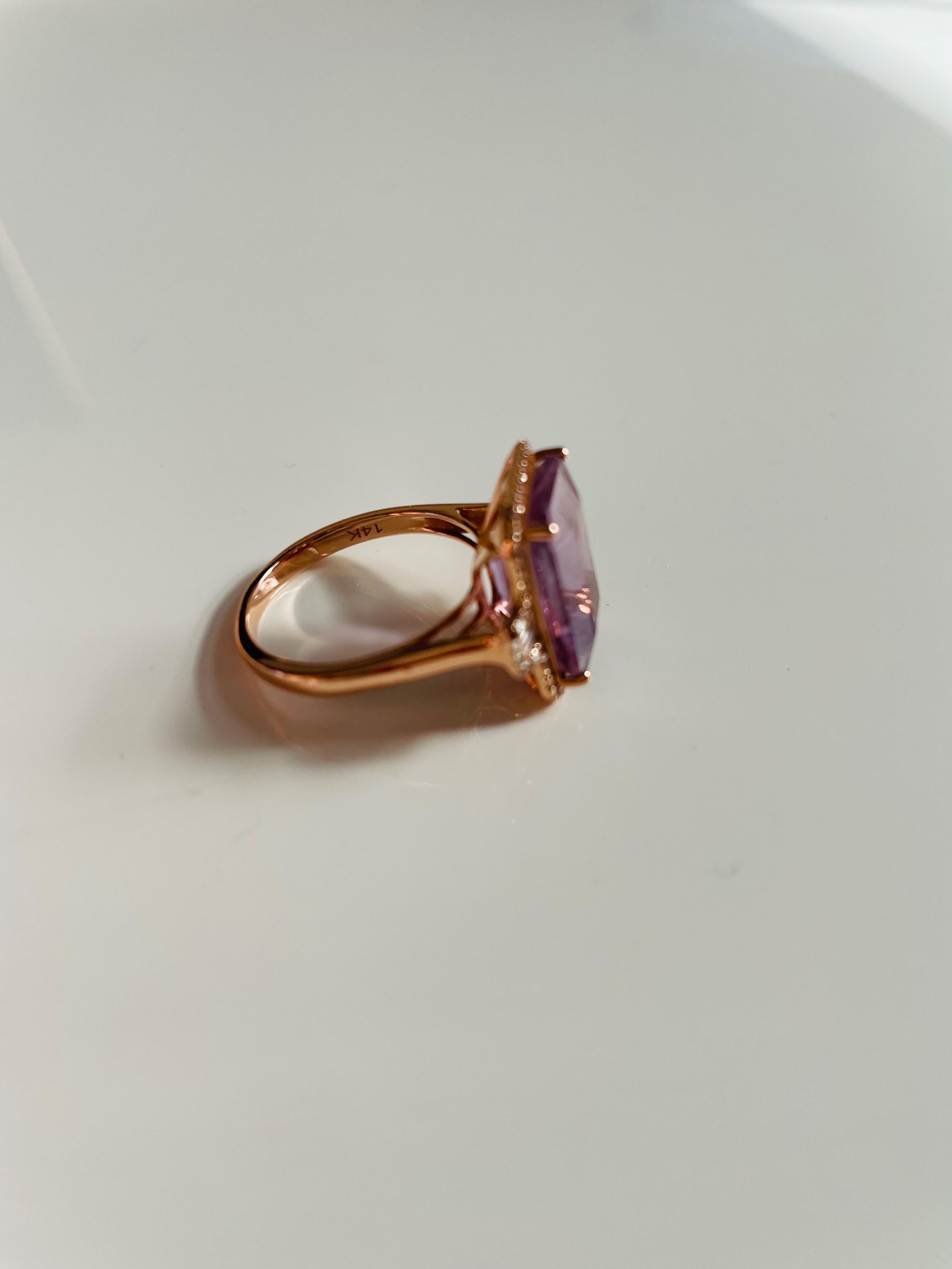 Diamond & Morganite 14kt Rose Gold Cocktail Ring - Size 7.5