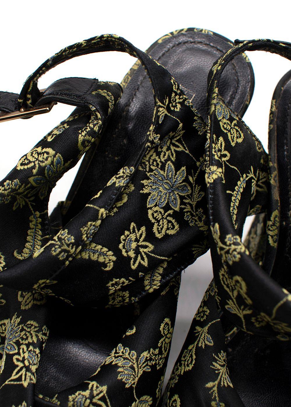 Erdem Black and Green Brocade Platform Sandals