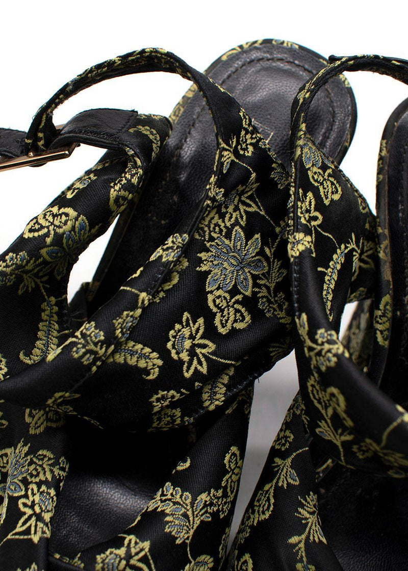 Erdem Black and Green Brocade Platform Sandals
