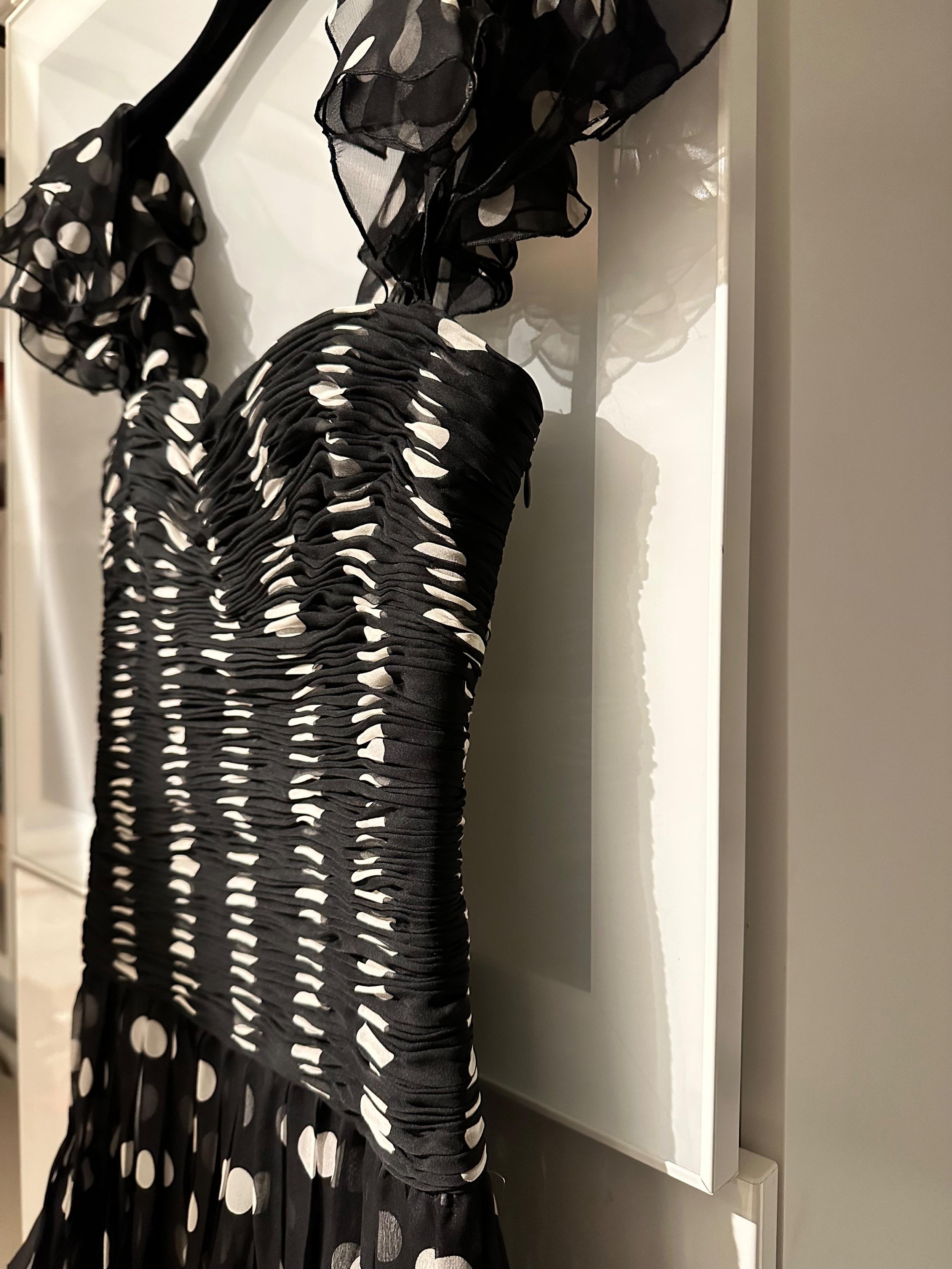 Valentino Black and White Polka Dot Ruched Mini Dress