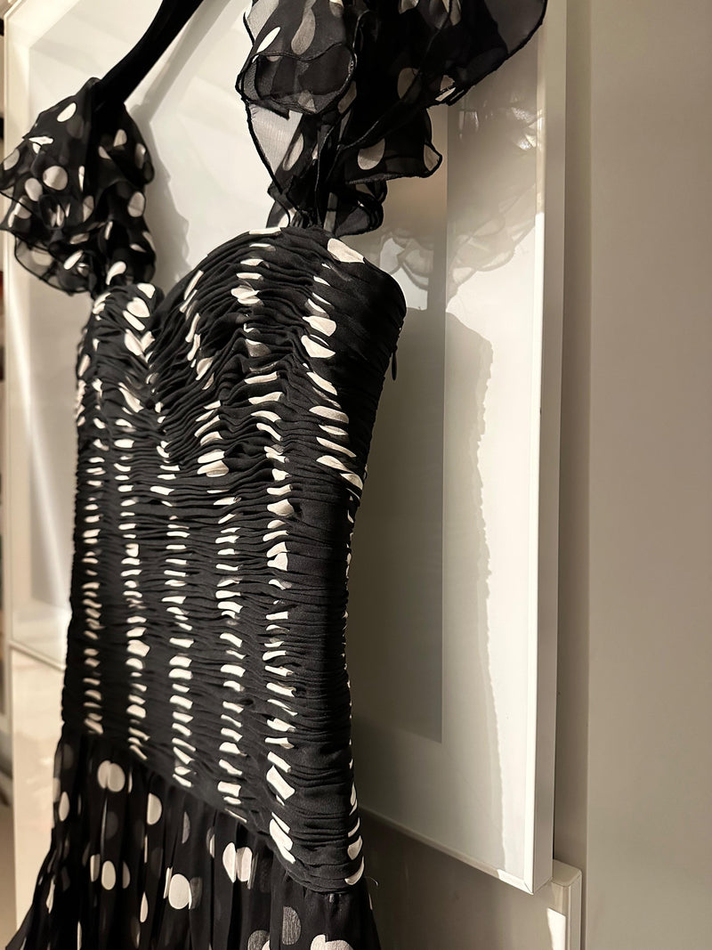 Valentino Black and White Polka Dot Ruched Mini Dress