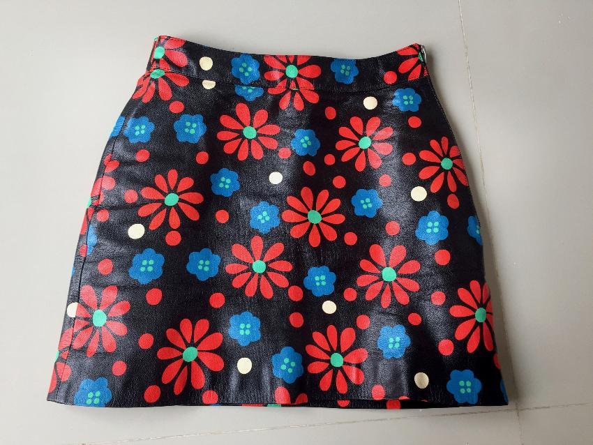 Saint Laurent Floral Printed Leather Skirt