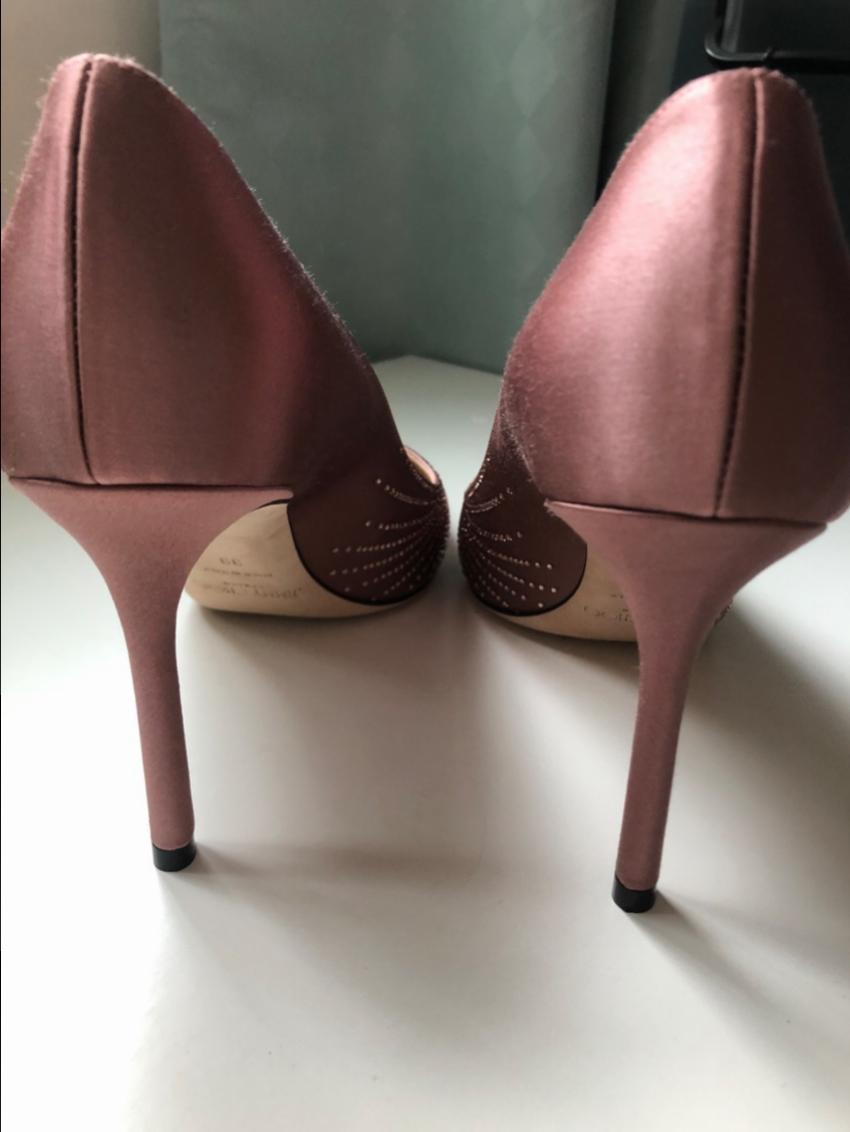 Jimmy Choo Satin Shooting Crystals Guava Romy 85 Pumps