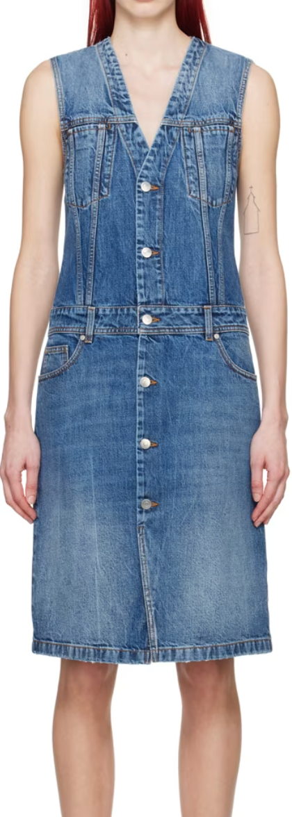 Stella McCartney Blue Paneled Denim Midi Dress