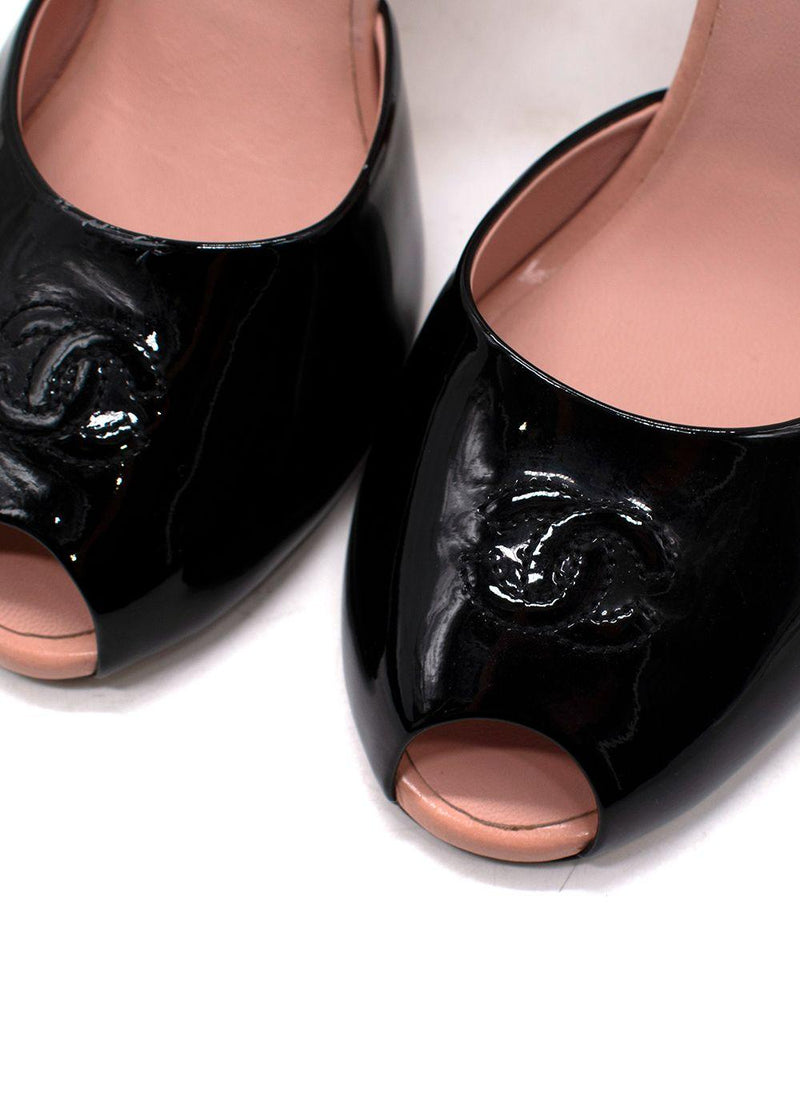 Chanel Bi-colour Peep Toe Patent Leather Heels
