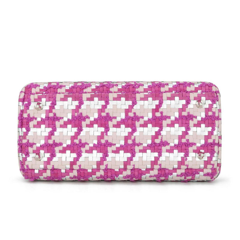 Dior Pink & Silver Woven Leather & Tweed Medium Lady Dior Bag