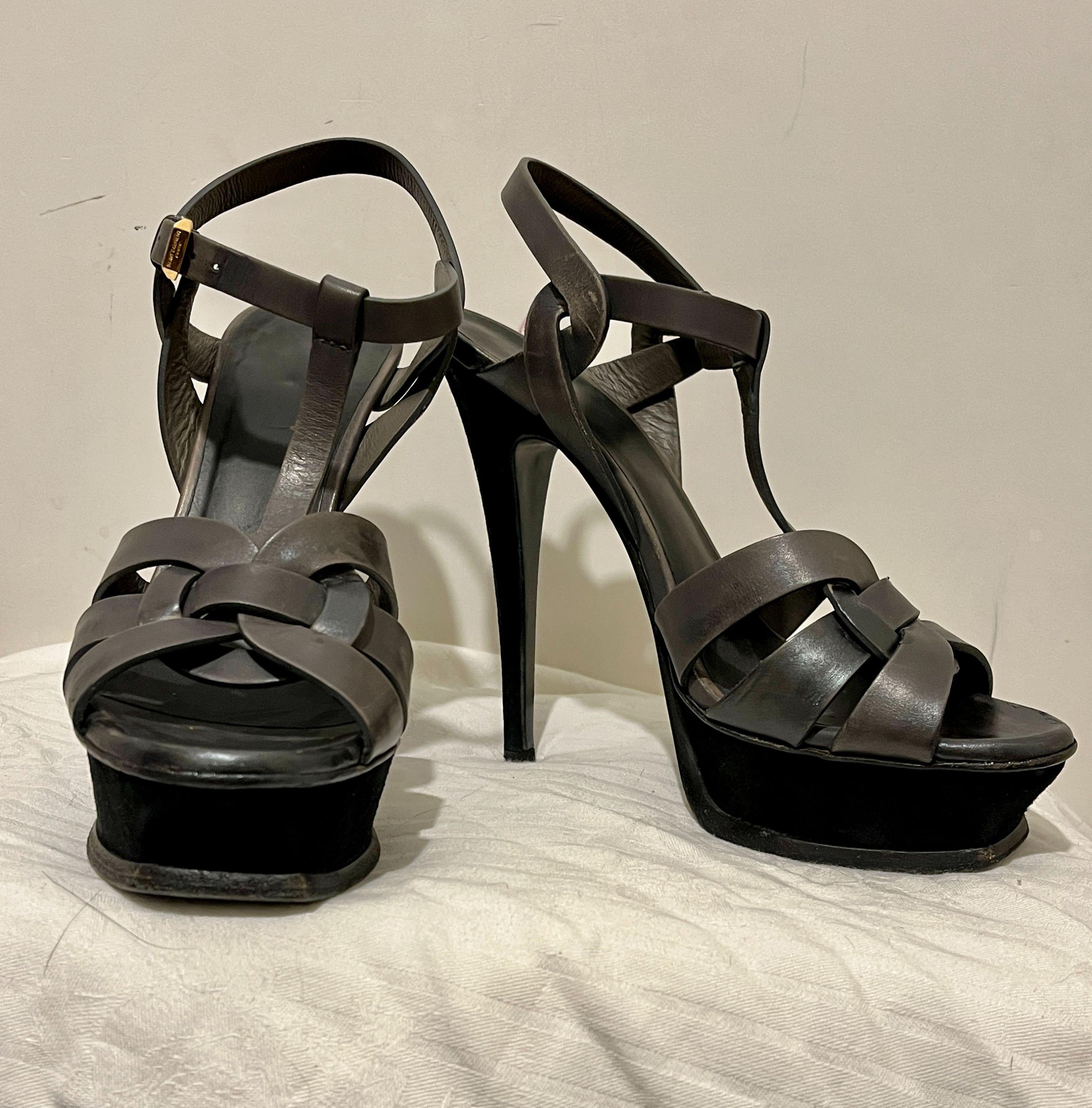 grey leather Tribute platform heeled sandals